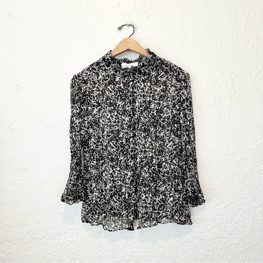 ba&sh Blouse Top Sheer Black White Ruffle Medium